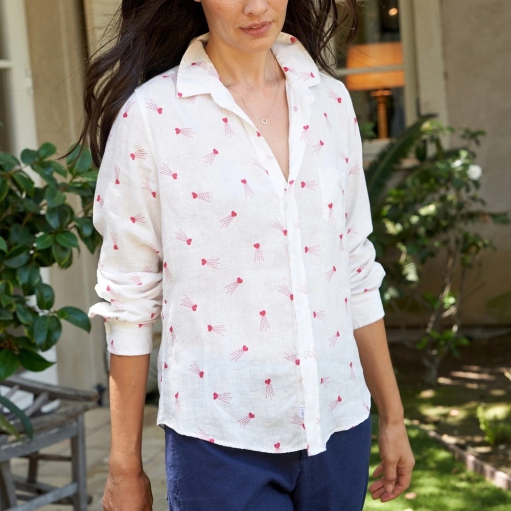 Frank & Eileen Size Small Finibar White & Red Shooting Hearts linen buttondown - Picture 1 of 16